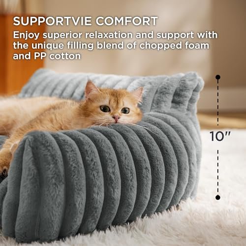 Bedsure Soft Cat & Small Dog Sofa Bed - Cozy Corduroy Pet Couch, Washable Cover - Image 3